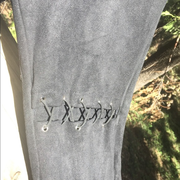 Solaris Style black faux suede leather lace up pants - Picture 5 of 10